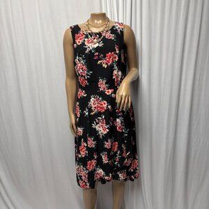 Elle Black Floral Sleeveless Dress Womens Size 6 Fit and Flare Side Pockets
